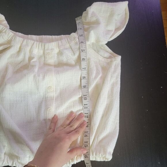 Madewell off shoulder  Cream Off Shoulder knit Tie Waist Cap Sleeve small - Picture 6 of 7